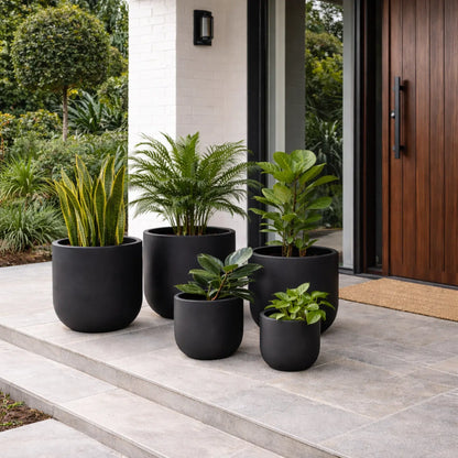 Luxury Egg-Shaped Ovate Planter Set of 5 | Premium Pot Range - Matt Black