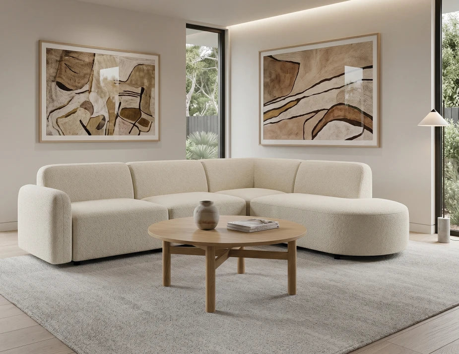 Atticus Modular Sofa - Config D or E Curved Open End - Ivory Cream