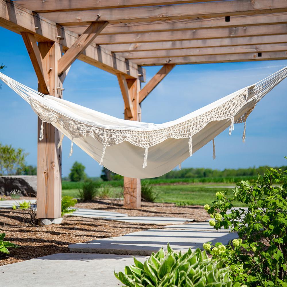 Vivere Brazilian Style Cotton Hammock - Natural with Fringe