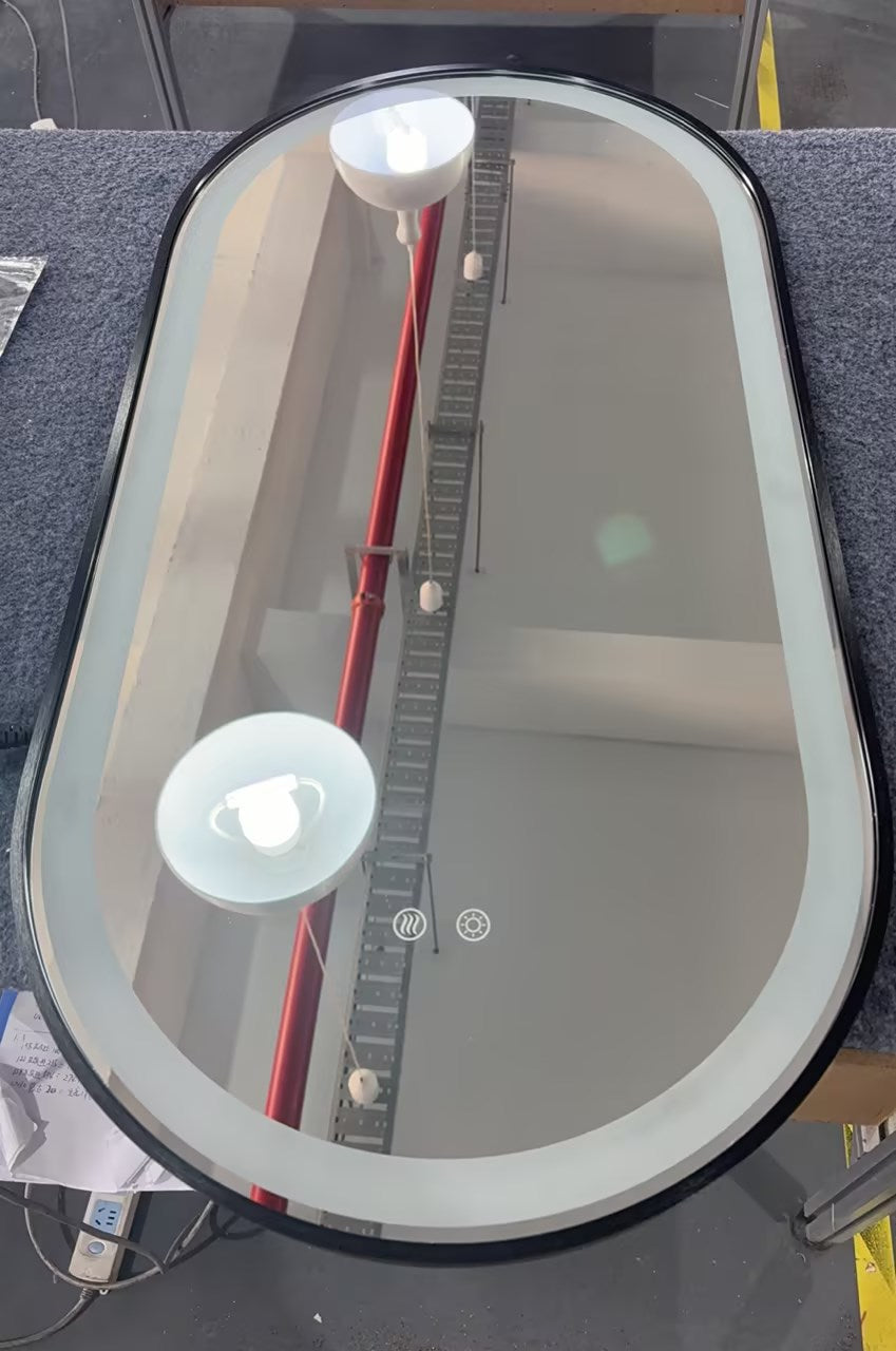Black Oval LED Bathroom 100cm x 50cm Frosted Edge Defogger Dimmable Vanity Wall Mirror
