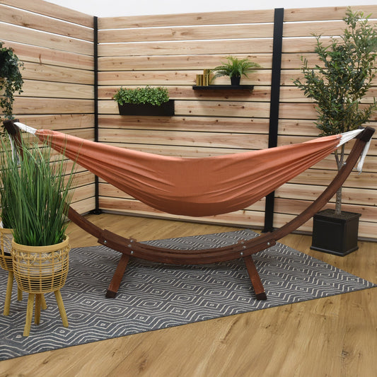 Vivere Double Sunbrella Hammock with Solid Pine Stand (260cm) - Coral