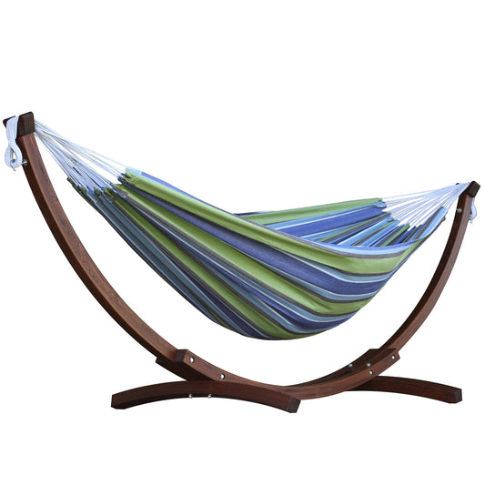 Vivere Double Cotton Hammock with Solid Pine Stand (260cm) - Oasis