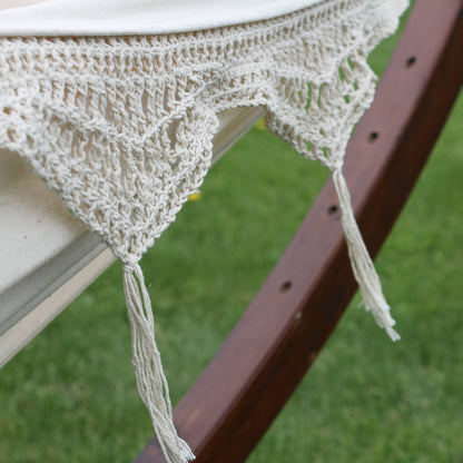 Vivere Double Cotton Hammock with Solid Pine Stand (260cm) - Natural with Fringe
