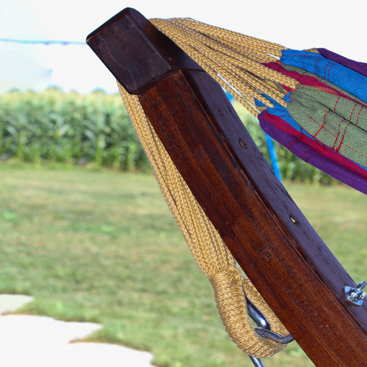 Vivere Double Cotton Hammock with Solid Pine Stand (260cm) - Tropical