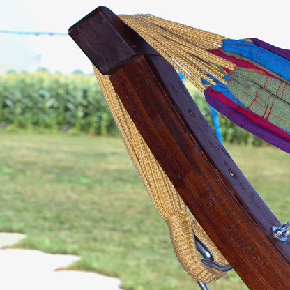 Vivere Double Cotton Hammock with Solid Pine Stand (260cm) - Tropical