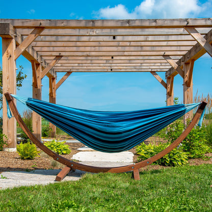 Vivere Double Cotton Hammock with Solid Pine Stand (260cm) - Blue Lagoon