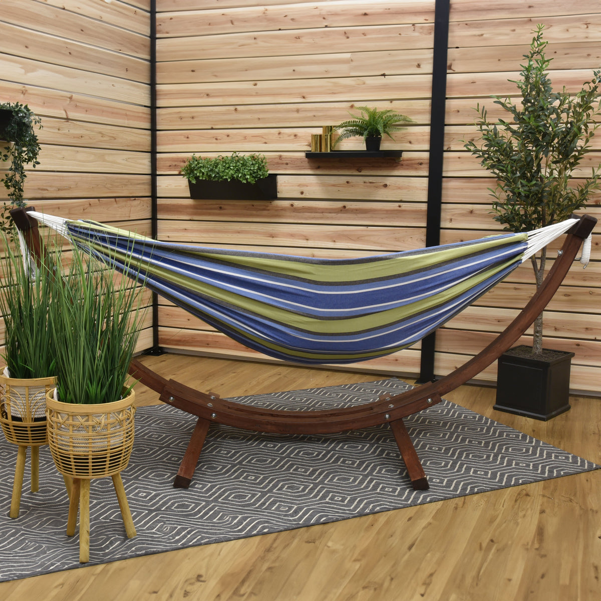 Vivere Double Cotton Hammock with Solid Pine Stand (260cm) - Oasis