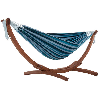 Vivere Double Cotton Hammock with Solid Pine Stand (260cm) - Blue Lagoon