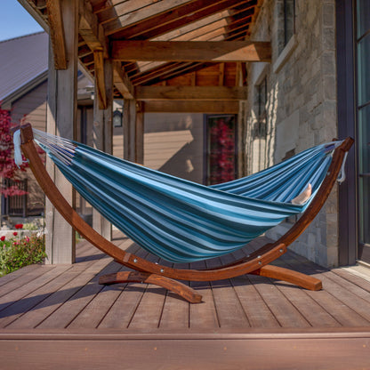 Vivere Double Cotton Hammock with Solid Pine Stand (260cm) - Blue Lagoon