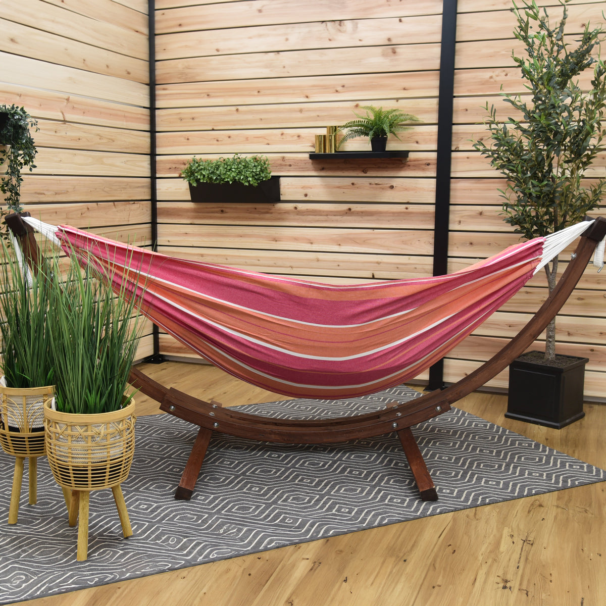 Vivere Double Cotton Hammock with Solid Pine Stand (260cm) - Mimosa