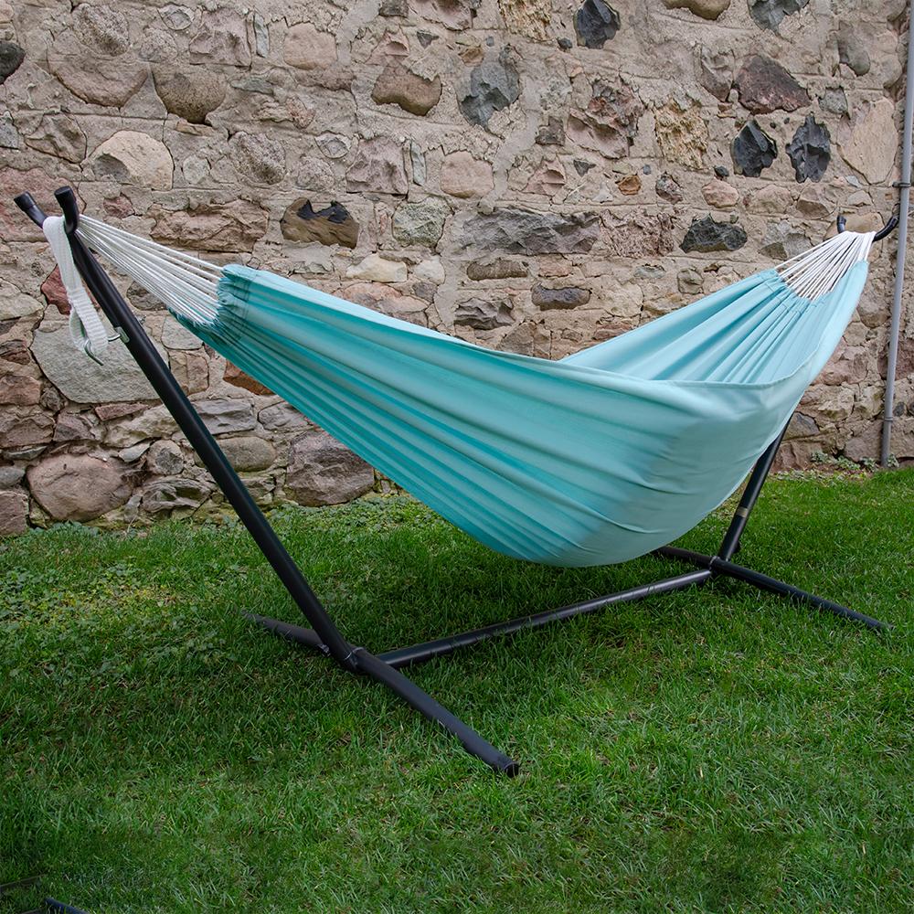 Vivere Double Polyester Hammock with Stand (280cm) - Aqua