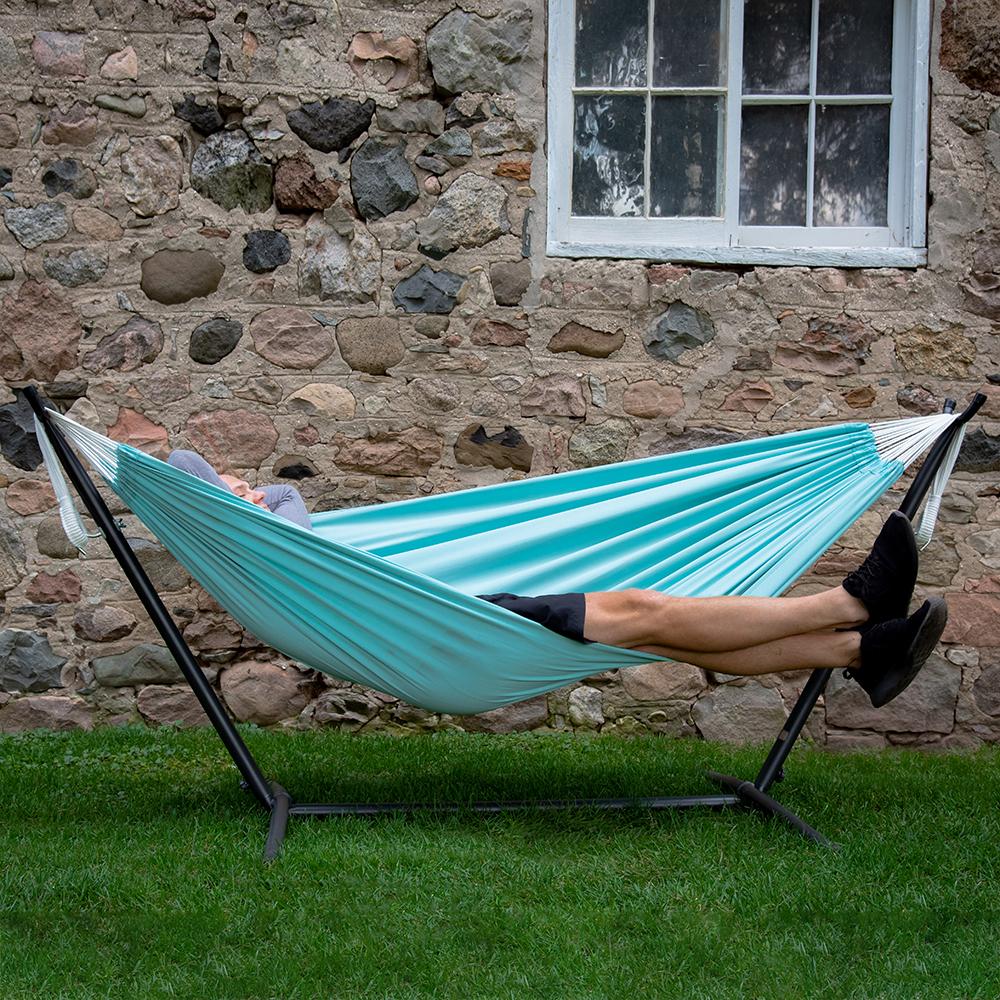 Vivere Double Polyester Hammock with Stand (280cm) - Aqua