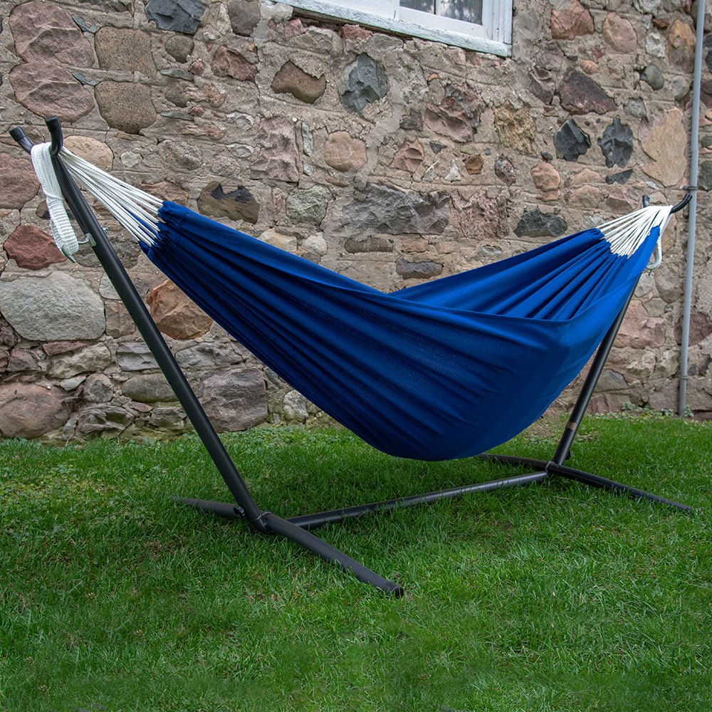Vivere Double Polyester Hammock with Stand (280cm) - Royal Blue