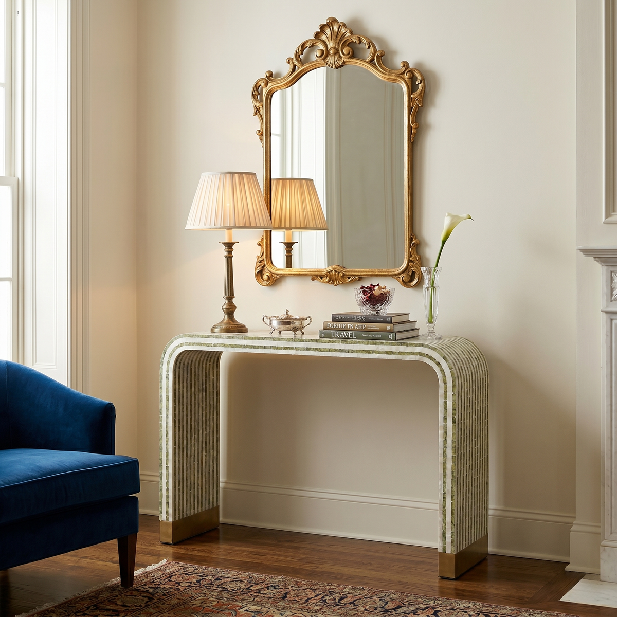 Celestine Mother of Pearl Inlay Arched Console Table 116cm