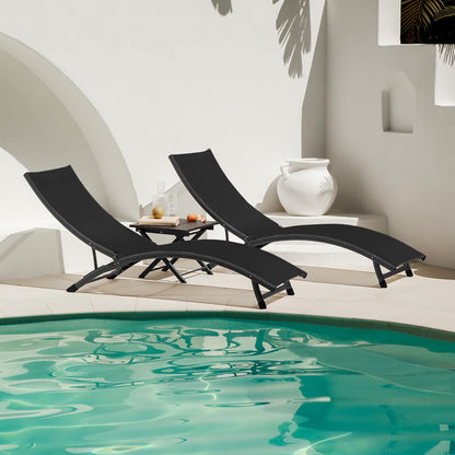 Vivere Coral Springs Phifer & Aluminum Pool Lounger Set (3pc) - Charcoal Black