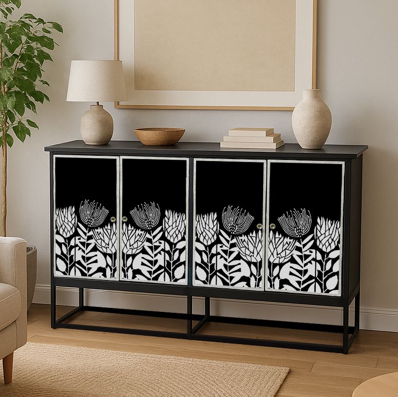 Clementine Black Floral Mother of Pearl Sideboard 142cm