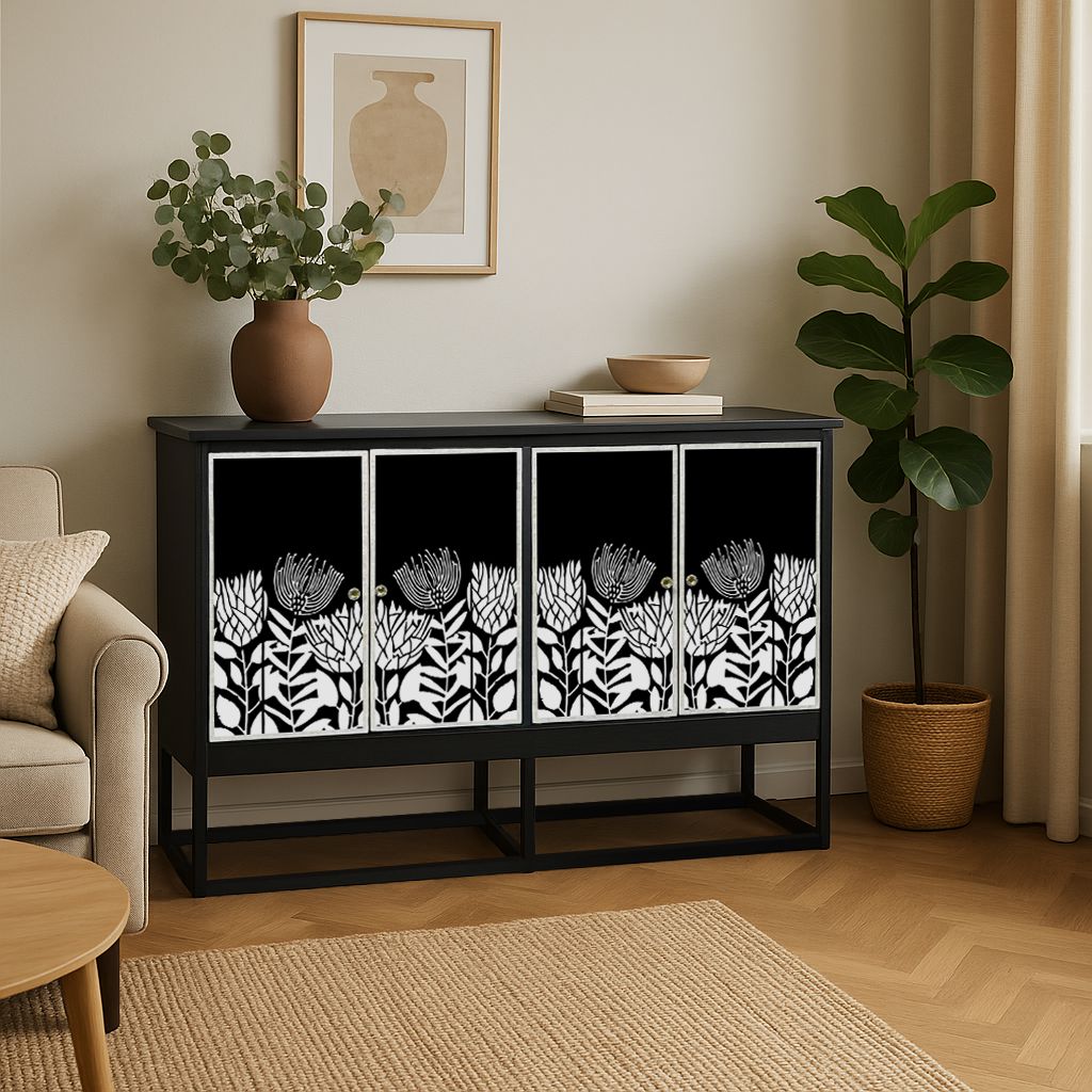 Clementine Black Floral Mother of Pearl Sideboard 142cm