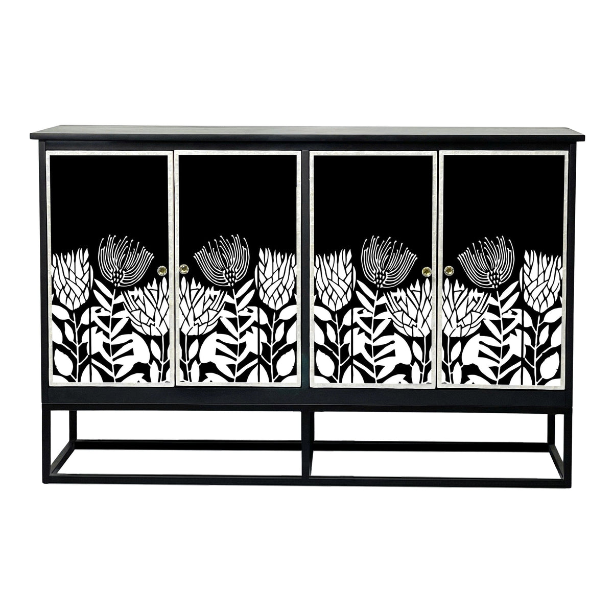 Clementine Black Floral Mother of Pearl Sideboard 142cm