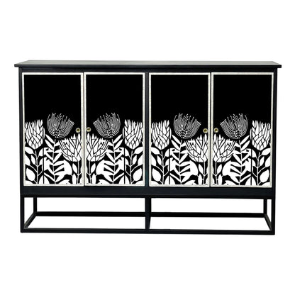 Clementine Black Floral Mother of Pearl Sideboard 142cm