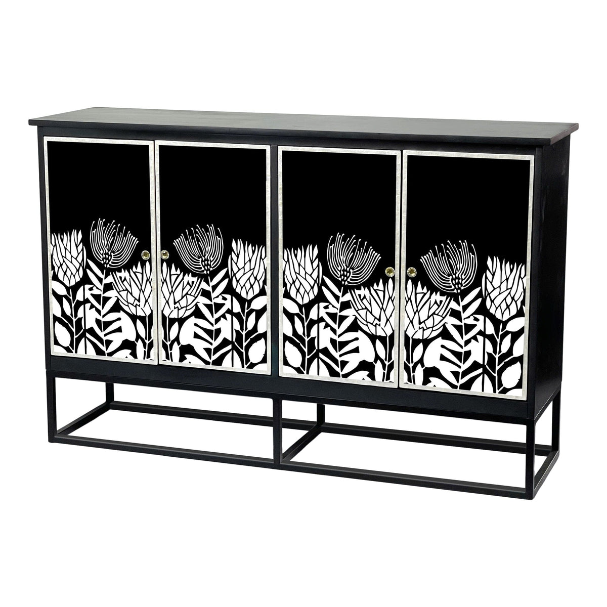 Clementine Black Floral Mother of Pearl Sideboard 142cm