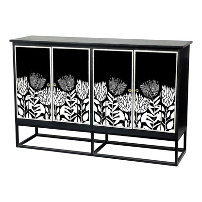 Clementine Black Floral Mother of Pearl Sideboard 142cm