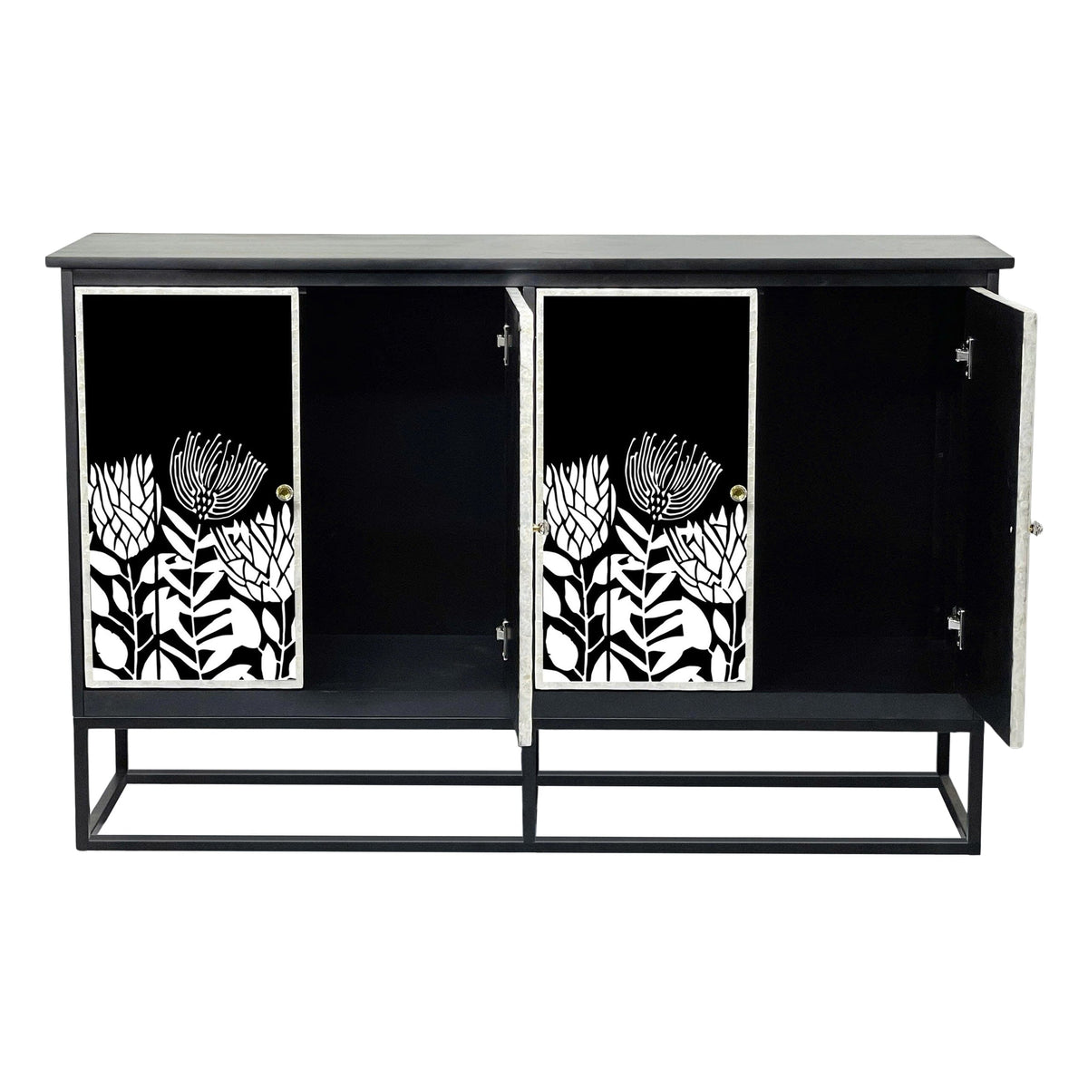 Clementine Black Floral Mother of Pearl Sideboard 142cm