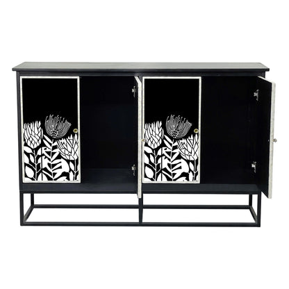Clementine Black Floral Mother of Pearl Sideboard 142cm