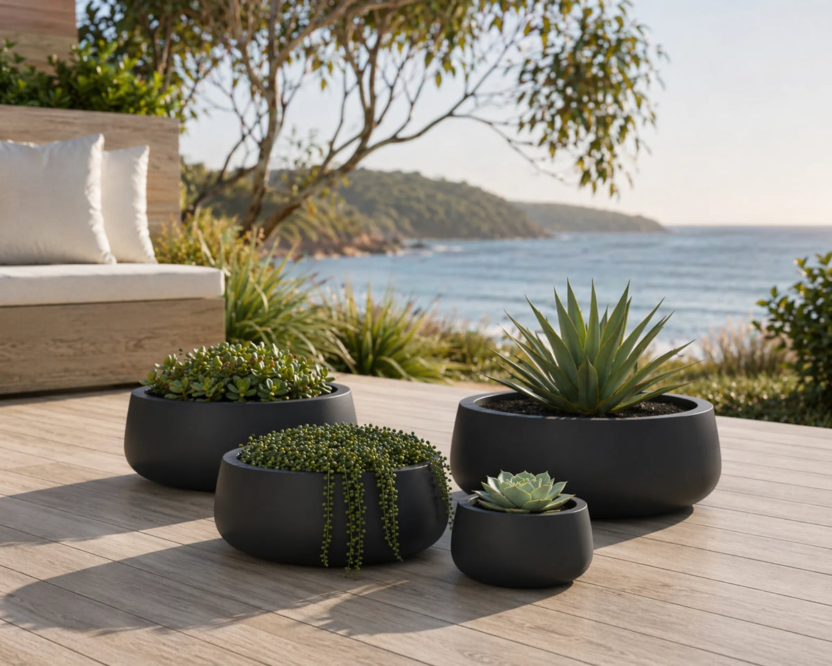 Luxury Soft Tapered Bowl Planter Set of 4 | Premium Pot Range | Matt Black