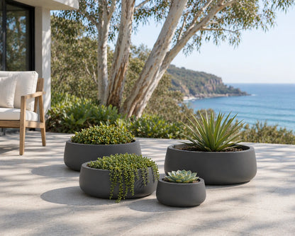 Luxury Soft Tapered Bowl Planter Set of 4 | Premium Pot Range | Matt Grey