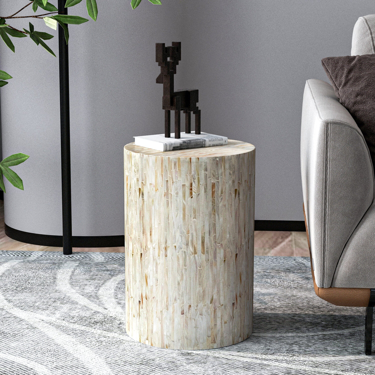 Coralie Mother of Pearl Round Stool 47.5cm