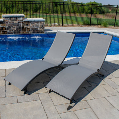 Vivere Coral Springs Phifer & Aluminum Outdoor Pool Lounger Set (3pc) - Grey on Matte Black