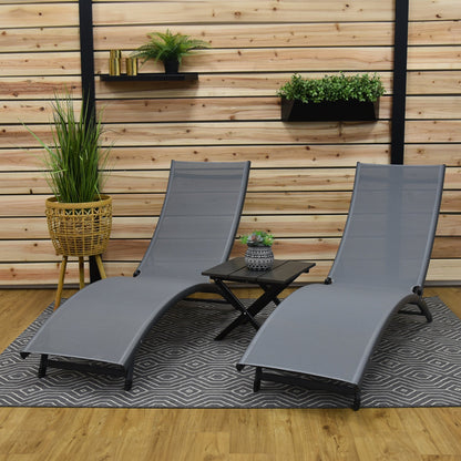 Vivere Coral Springs Phifer & Aluminum Outdoor Pool Lounger Set (3pc) - Grey on Matte Black