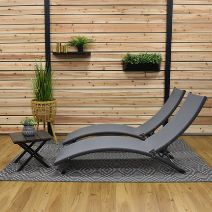 Vivere Coral Springs Phifer & Aluminum Outdoor Pool Lounger Set (3pc) - Grey on Matte Black