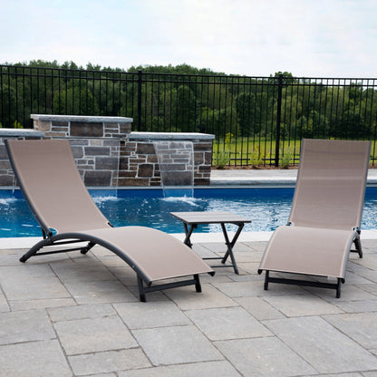 Vivere Coral Springs Phifer & Aluminum Outdoor Pool Lounger Set (3pc) - Macchiato