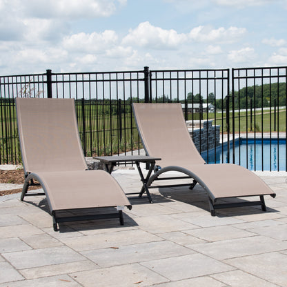 Vivere Coral Springs Phifer & Aluminum Outdoor Pool Lounger Set (3pc) - Macchiato