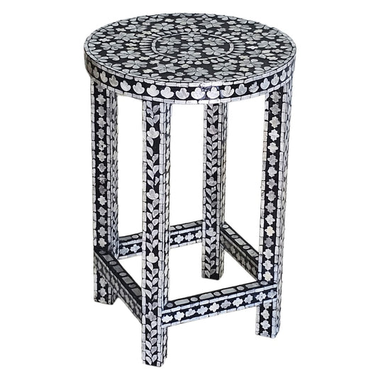Cosima Monochrome Mother of Pearl Mosaic Side Table 40cm