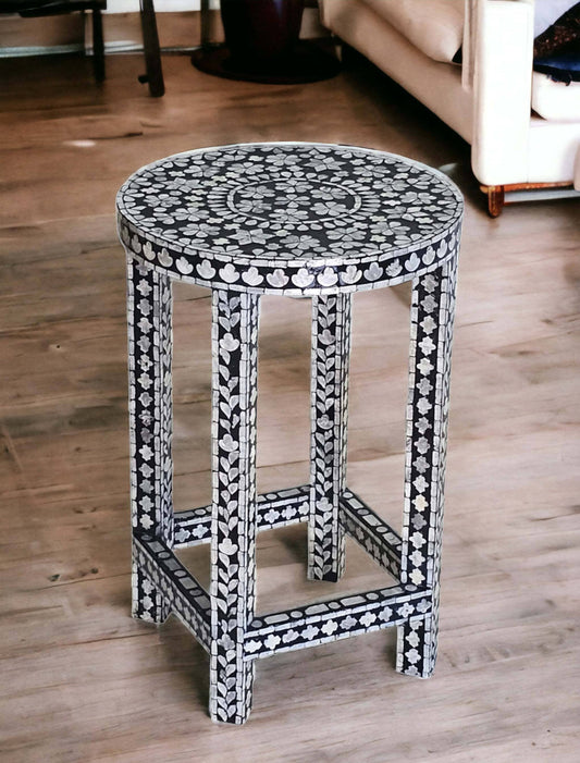 Cosima Monochrome Mother of Pearl Mosaic Side Table 40cm
