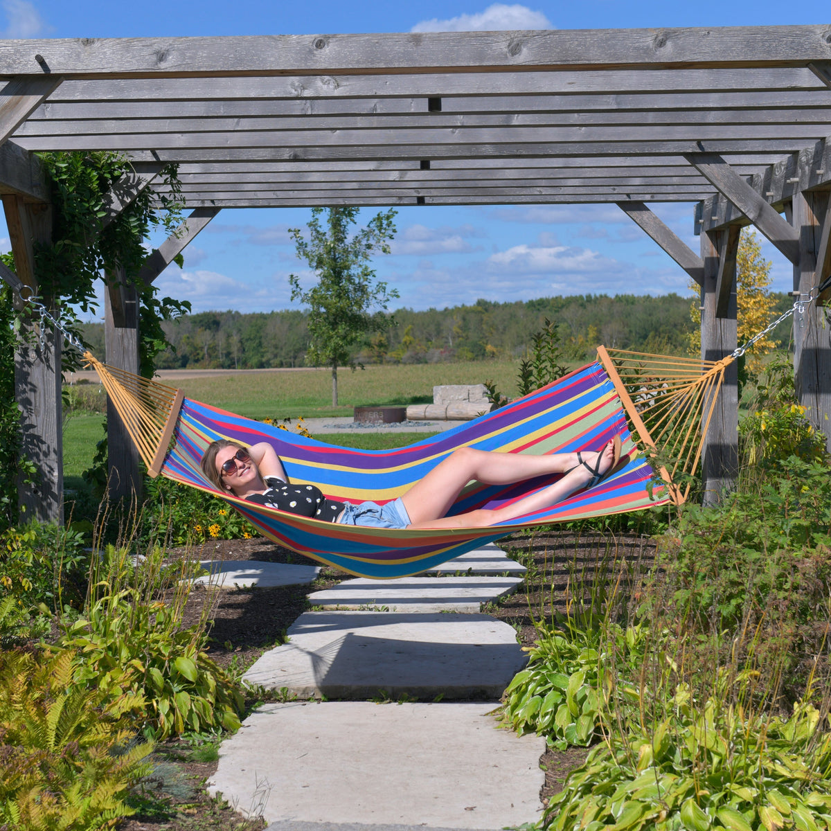 Vivere Cotton Spreader Bar Hammock - Tropical