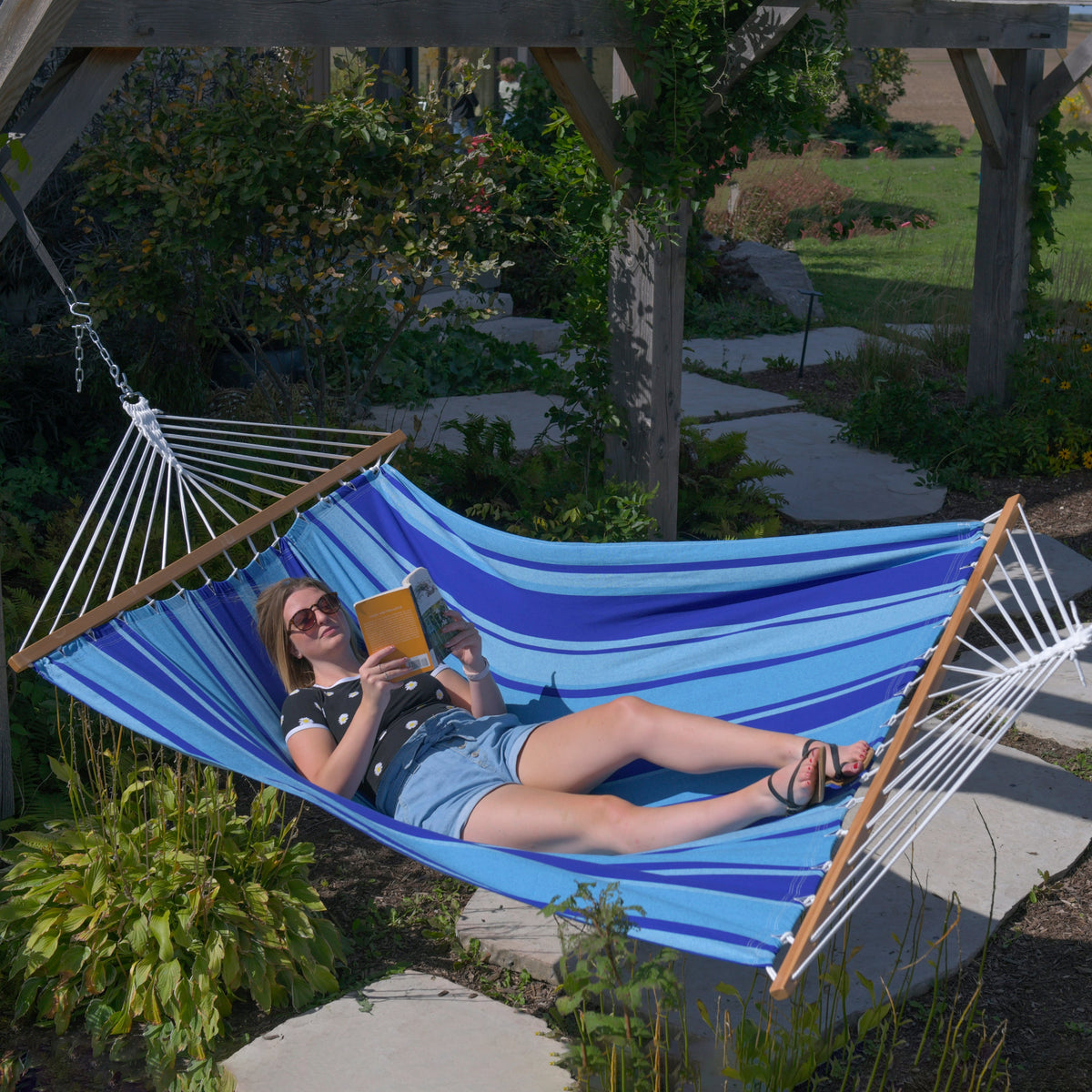 Vivere Cotton Spreader Bar Hammock - Island Breeze