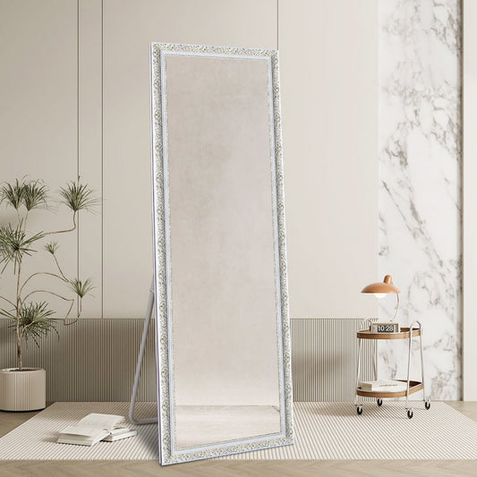 Contemporary White Wood Rectangular Full Length Mirror with Gold Accent 50cm × 150cm Freestanding Decorative Mirror