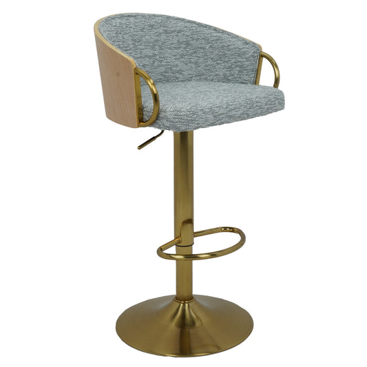 Dalton Grey Upholstered Gold Swivel Bar Stool