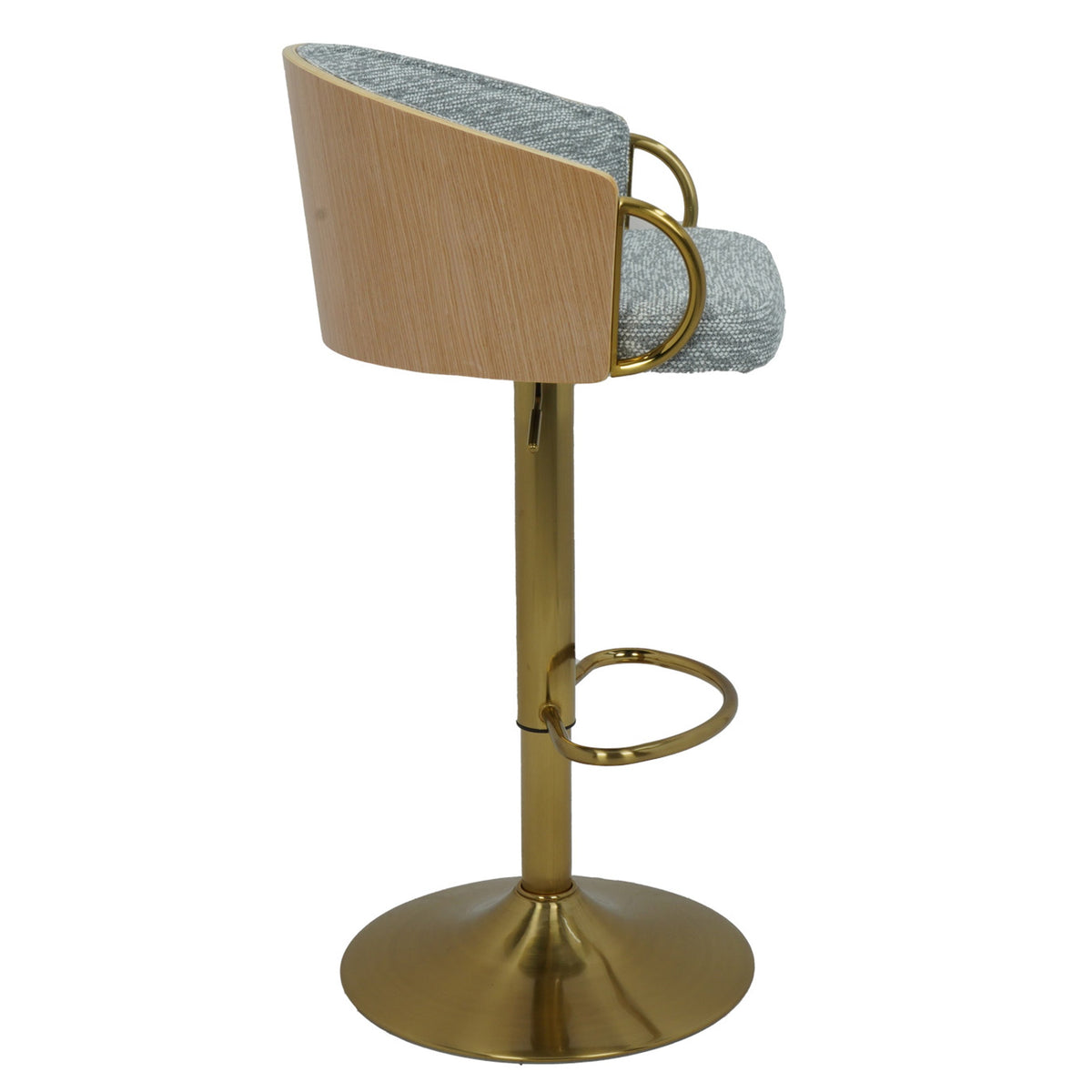 Dalton Grey Upholstered Gold Swivel Bar Stool