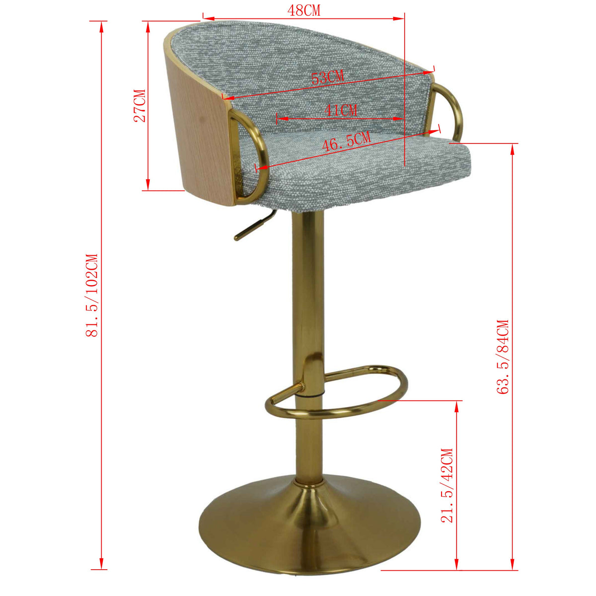 Dalton Grey Upholstered Gold Swivel Bar Stool