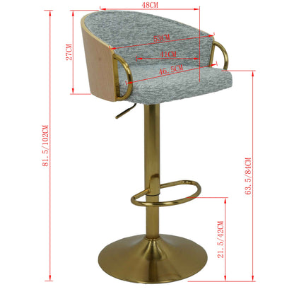 Dalton Grey Upholstered Gold Swivel Bar Stool