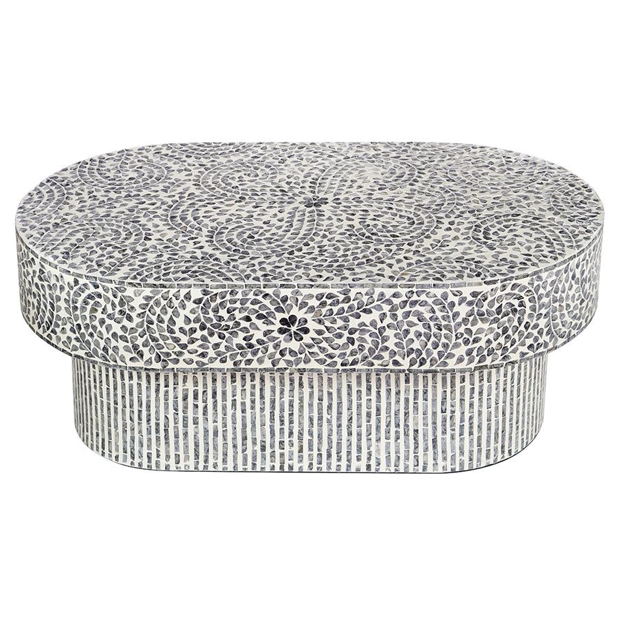 Daphne Black and White Floral Shell Inlay Coffee Table 104cm
