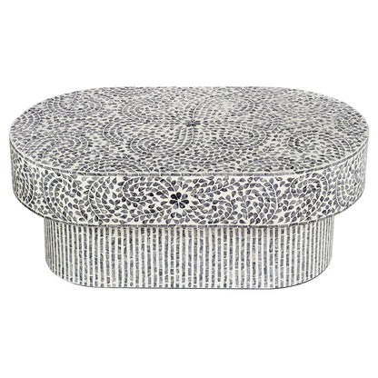 Daphne Black and White Floral Shell Inlay Coffee Table 104cm