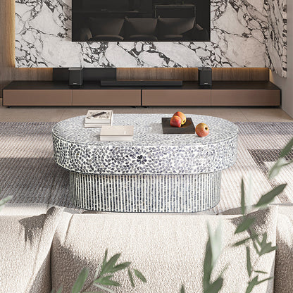 Daphne Black and White Floral Shell Inlay Coffee Table 104cm