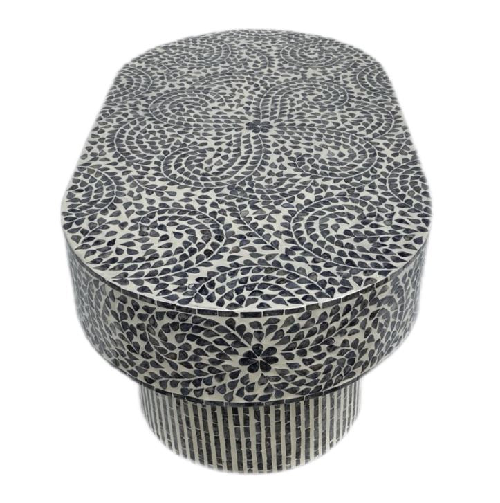 Daphne Black and White Floral Shell Inlay Coffee Table 104cm