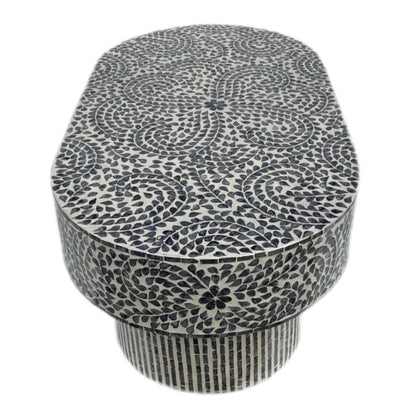 Daphne Black and White Floral Shell Inlay Coffee Table 104cm