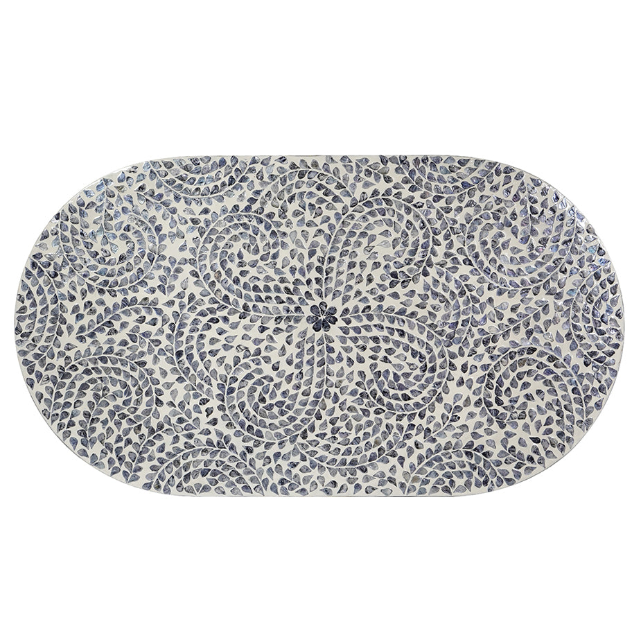 Daphne Black and White Floral Shell Inlay Coffee Table 104cm